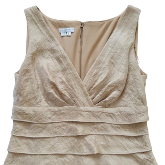 London Times Dress Champagne Shimmer Sleeveless Tiered Cocktail Dress Size 8 - Picture 8 of 11